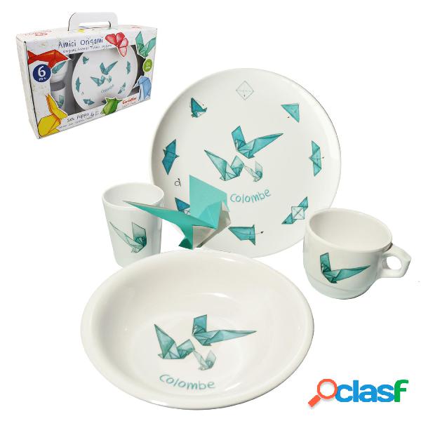 Set Pappa Colombe Origami in melamina composto da 4 pezzi in