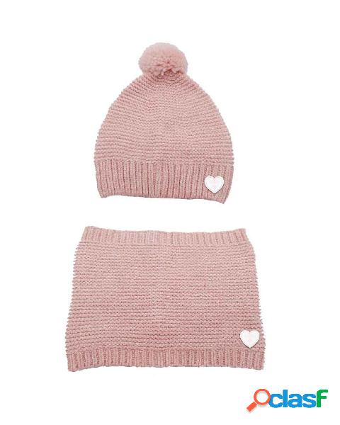 Set berretto e scaldacollo rosa lavorati in maglia M-L