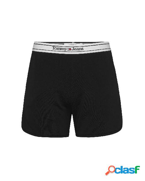 Shorts neri in felpa di misto cotone con logo sulla fascia