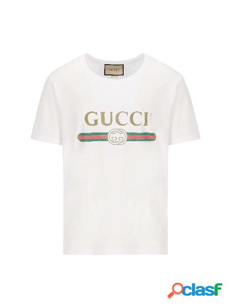 T-Shirt Oversize Délavé con Logo Gucci