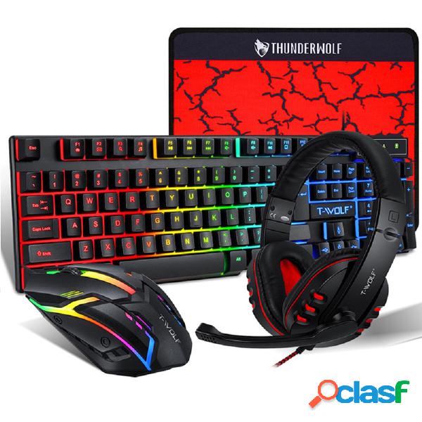 T-Wolf TF800 4-in-1 Tastiera + Mouse + Cuffie + Mouse Pad
