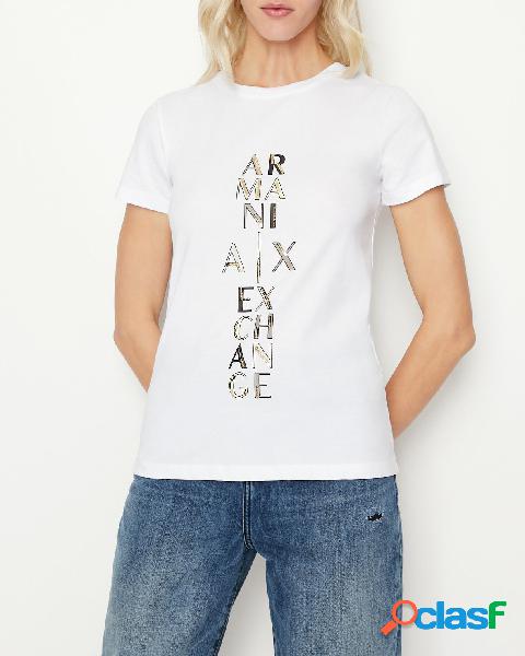 T-shirt bianca in cotone a maniche corte con scritta logo