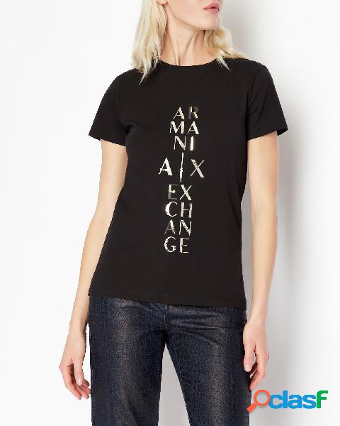 T-shirt nera in cotone a maniche corte con scritta logo