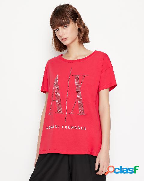T-shirt rossa in cotone con maniche corte e maxi scritta