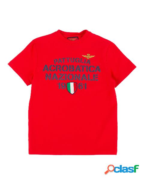 T-shirt rossa mezza manica con stampa scritta logo e