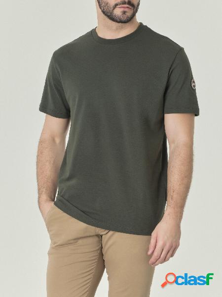 T-shirt verde militare a mezza manica in piquè di cotone