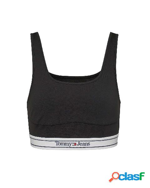 Top a bralette nero in jersey con fascia elastica bianca al