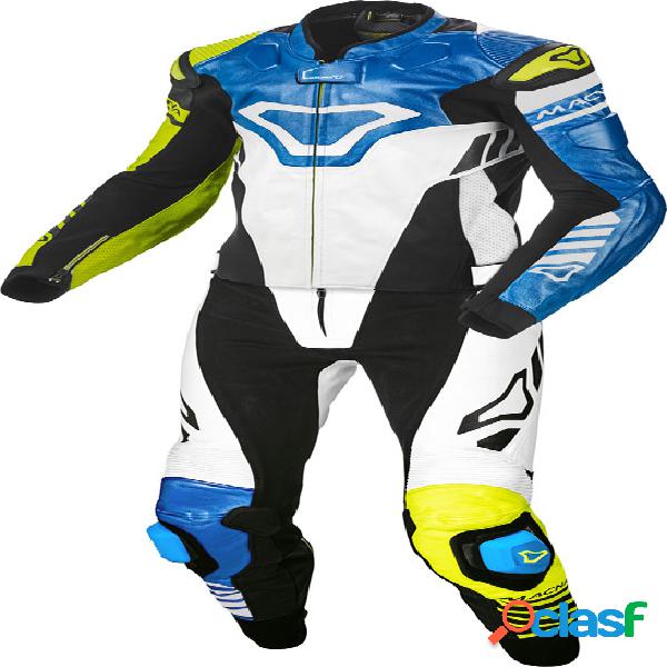 Tuta moto pelle divisibile Macna Tracktix Bianco Giallo fluo