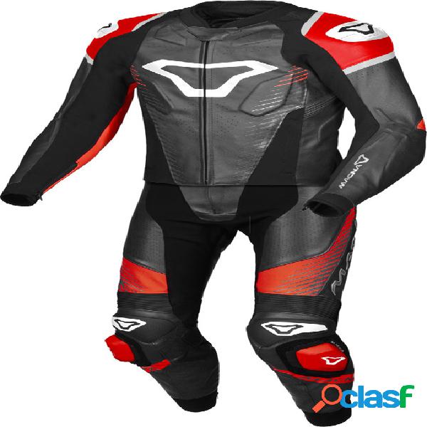Tuta moto pelle divisibile Macna Tronniq Nero Rosso