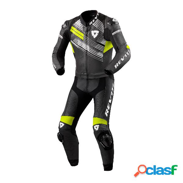 Tuta moto pelle divisibile Revit Apex Nero Giallo Neon