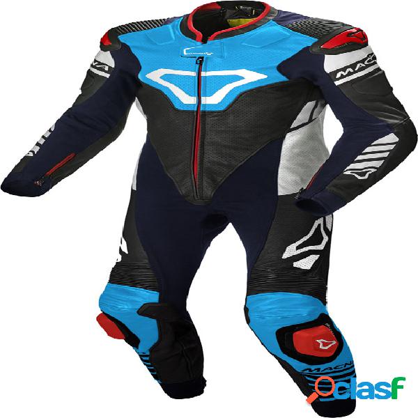 Tuta moto pelle intera Macna Tracktix Nero Blu scuro Blu