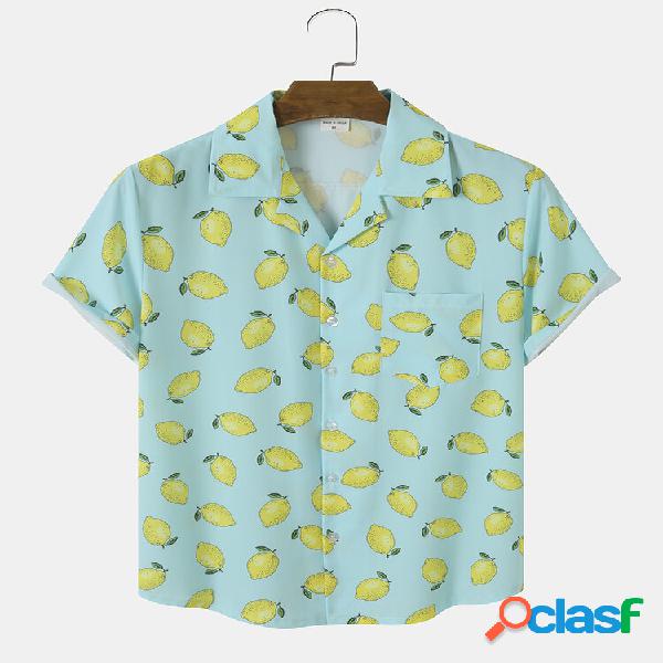 Uomo Allover Lemon Print Single Pocket Colletto Revere Soft