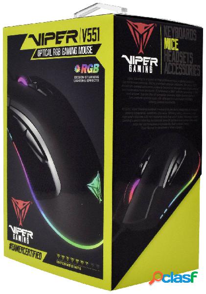 Viper PV551OUXK Mouse da gioco USB Ottico Nero, RGB 8 Tasti