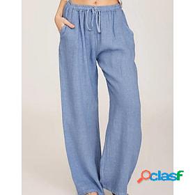 Women's Basic Lightweight Linen / Cotton Blend Loose Chinos