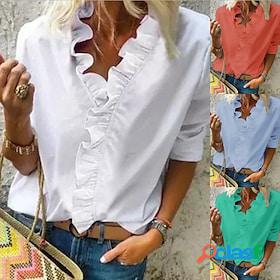 Womens Blouse Shirt V Neck Lettuce Trim Daily Modern Sweet