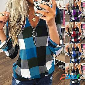 Womens Button Stripes Grid Pattern Spring Regular Gray