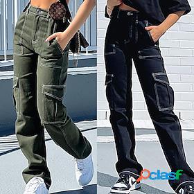 Womens Cargo Pants Jeans Denim Black Dark Green Fashion