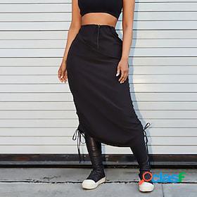 Womens Cargo Skirt Long Skirt Polyester Midi Black Beige