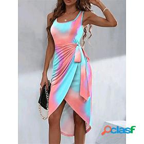 Womens Casual Dress Color Block Tie Dye Sheath Dress Tank