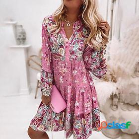 Womens Casual Dress Floral Dress Boho Dress Midi Dress Pink