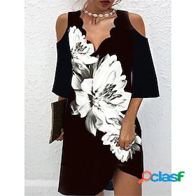 Womens Casual Dress Floral Shift Dress Print Dress Scalloped