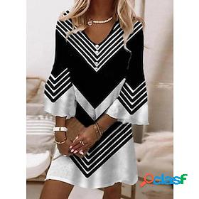Womens Casual Dress Mini Dress Black Color Block 3/4 Length