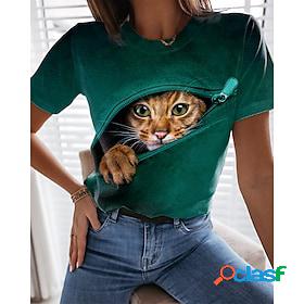 Women's Cat 3D Casual Weekend 3D Cat Painting Short Sleeve T