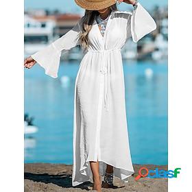 Women's Cover Up Beach Dress Beach Wear Lace up Ruffle Long