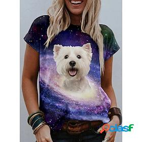 Womens Dog 3D Animal Daily Weekend 3D Printed Short Sleeve T