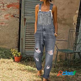 Womens Pants Trousers Overalls Denim Dark Blue Light Blue
