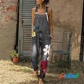 Womens Pants Trousers Overalls Denim Dark Blue Light Blue