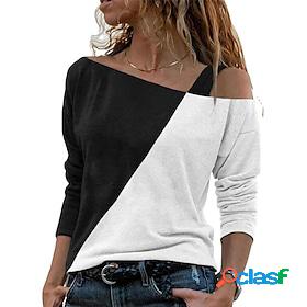 Womens Shirt Black Print Color Block Casual Long Sleeve One