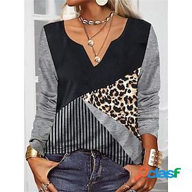 Womens Shirt Blouse Black Green Print Leopard Floral Holiday