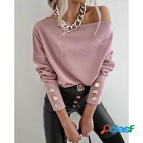 Womens Shirt Blouse Pink Button Off Shoulder Plain Casual