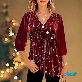 Womens Shirt Blouse Red Print Graphic Casual 3/4 Length