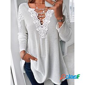Womens Shirt Blouse White Lace up Lace Plain Daily Weekend