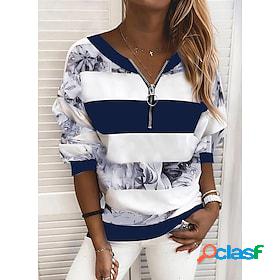 Womens Sweatshirt Pullover Zip Up Print Sportswear Blue Pink
