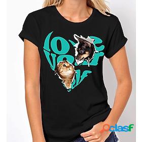 Womens T shirt Tee Cat Dog Casual Weekend Cat Painting Short