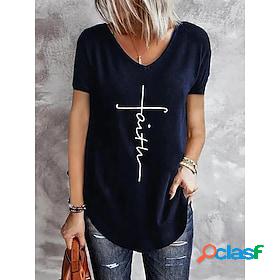Womens T shirt Tee Letter Casual Daily Short Sleeve T shirt