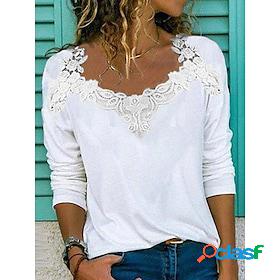 Womens T shirt Tee White Lace Cold Shoulder Plain Daily