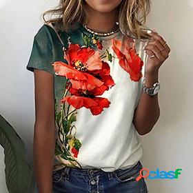 Womens T shirt Tee White Print Graphic Floral Casual Holiday