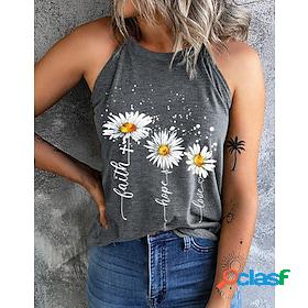 Womens Tank Top Black Red Brown Print Daisy Holiday Weekend