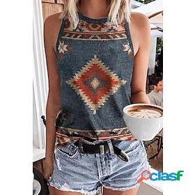 Women's Tank Top Navy Blue Blue Brown Print Geometric Daily