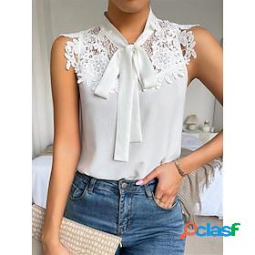 Womens Tank Top White Lace up Lace Plain Office Work