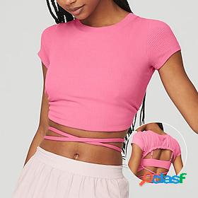 Womens Yoga Top Strappy Cropped Solid Color Black Pink Yoga