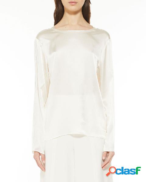 Blusa bianca in raso di misto seta dalla linea gritta con