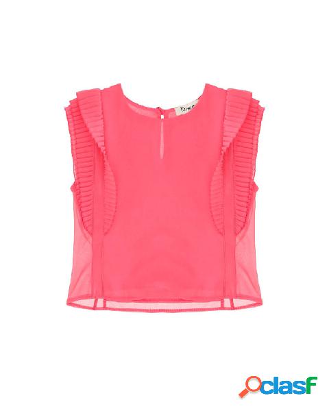 Blusa smanicata fucsia con volants plissettati M-2XL