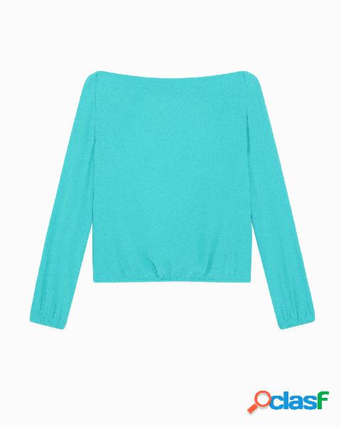 Blusa smeraldo con maniche lunghe e scollo sulla schiena con