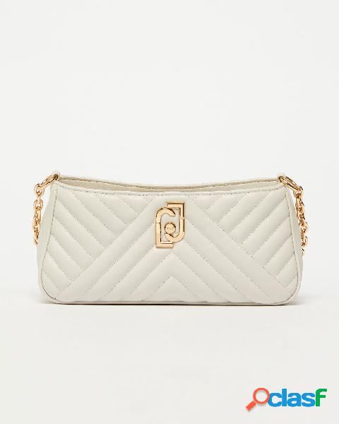 Borsa a spalla color avorio a baguette in similpelle