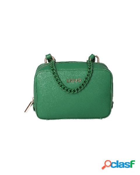 Borsa squadrata verde in simil pelle saffiano con catena